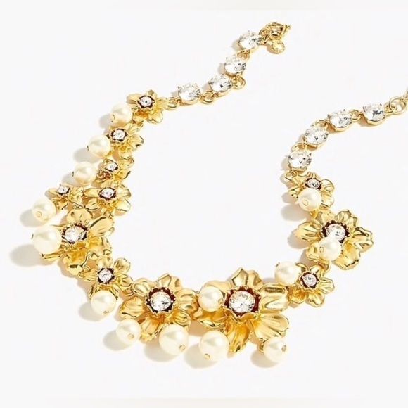 NWT Luxury J. Crew Pearl Crystal Floral Statement Holiday Wedding Necklace - Picture 1 of 17